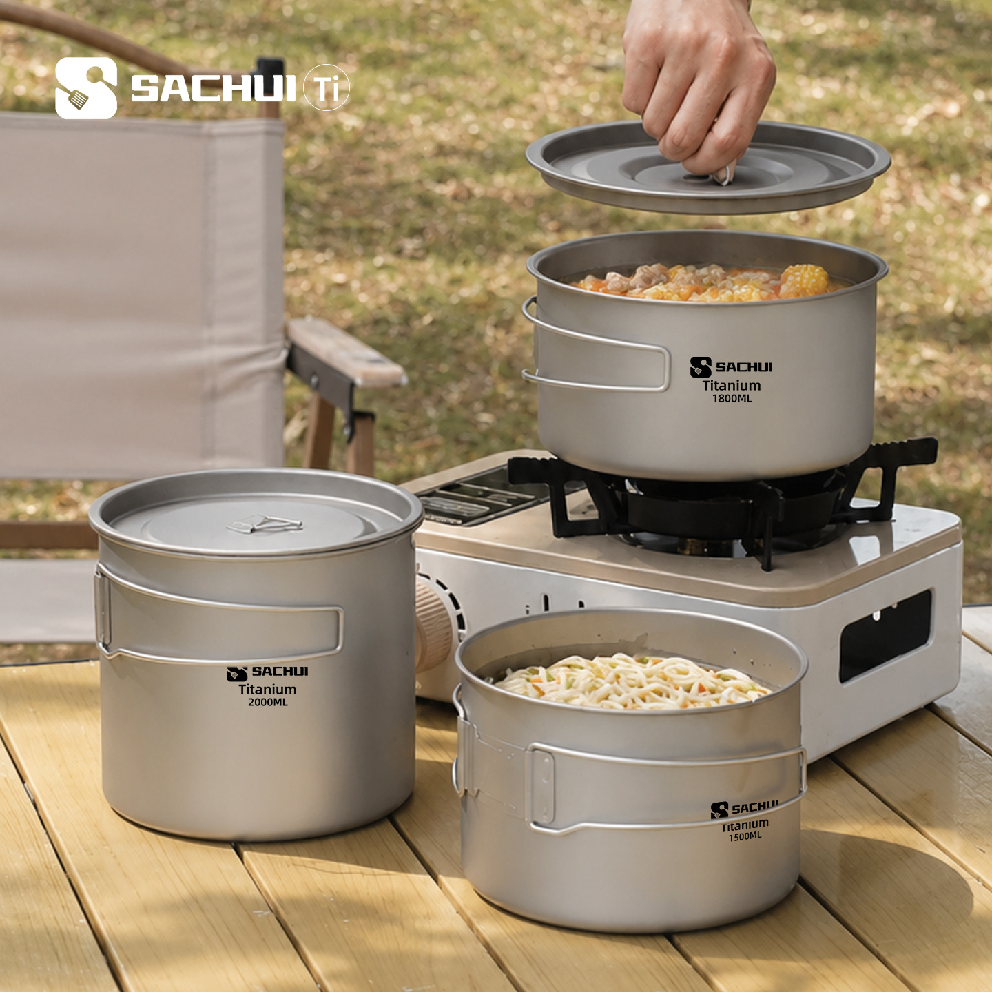 Camping Cooking Set 2 Person - Pure Titanium Outdoor Ultralight Portable Pot
