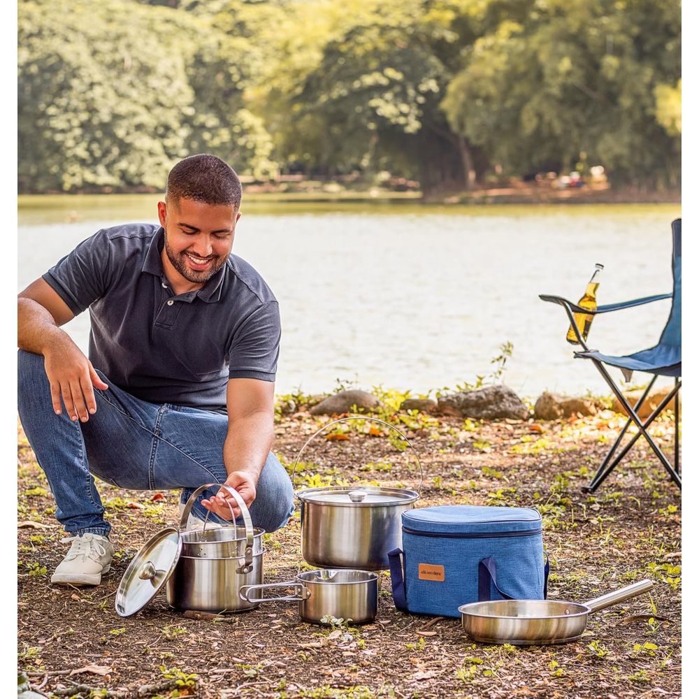 Camping Cookware Set 304 Stain - đánh giá và giá Camping Cooking Open Fire